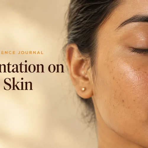 Close-up of healthy Indian skin in soft natural light, with the title Pigmentation on Indian Skin